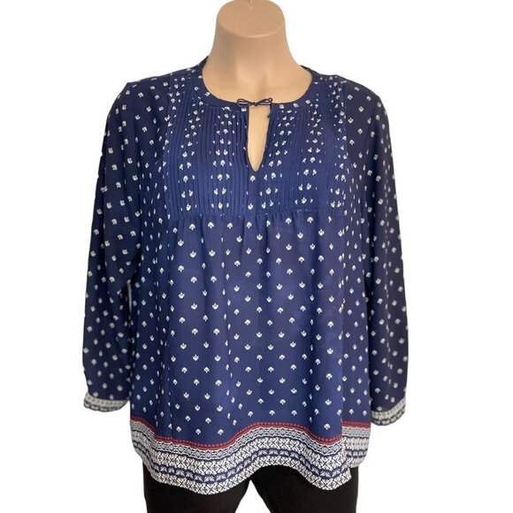 NYDJ LOS ANGELES Women's Split Neck 70's Style Smock Tunic Top XL Multicolor - Picture 3 of 16